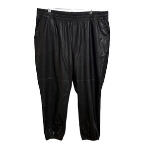 Halogen Black Pleather Track Pants with Tapered Jogger Style 1x